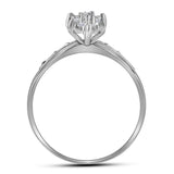 14kt White Gold Womens Round Diamond Marquise-shape Cluster Ring 1/10 Cttw