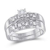 10kt White Gold His Hers Round Diamond Solitaire Matching Wedding Set 1/6 Cttw