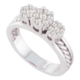 14kt White Gold Womens Round Diamond Triple Flower Cluster Rope Ring 1/2 Cttw