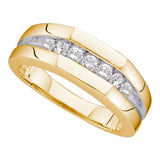 14kt Yellow Gold Mens Round Channel-set Diamond Flat Surface Wedding Band 1/2 Cttw