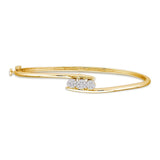 14kt Yellow Gold Womens Round Diamond Flower Cluster Bangle Bracelet 1/4 Cttw