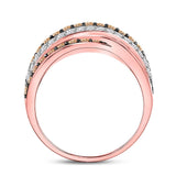 14kt Rose Gold Womens Round Brown Diamond Crossover Fashion Ring 1-1/3 Cttw