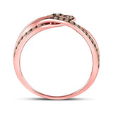 14kt Rose Gold Womens Round Brown Color Enhanced Diamond Loop Ring 1/3 Cttw