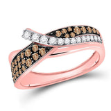 14kt Rose Gold Womens Round Brown Diamond Band Ring 1/2 Cttw