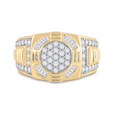 10kt Yellow Gold Mens Round Diamond Circle Cluster Ring 1 Cttw