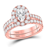 14kt Rose Gold Oval Diamond Bridal Wedding Ring Band Set 1-/8 Cttw