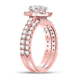 14kt Rose Gold Oval Diamond Bridal Wedding Ring Band Set 1-/8 Cttw