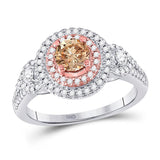 14kt Two-tone Gold Round Brown Diamond Solitaire Bridal Wedding Engagement Ring 1 Cttw
