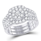 14kt White Gold Round Diamond 3-Piece Bridal Wedding Ring Band Set 1-1/2 Cttw