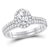14kt White Gold Oval Diamond Bridal Wedding Ring Band Set 1-1/3 Cttw