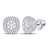 14kt White Gold Womens Round Diamond Cluster Cushion Earrings 1 Cttw