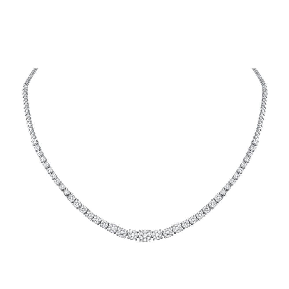 14kt White Gold Womens Round Diamond Graduated Cluster Tennis Necklace 2-1/3 Cttw
