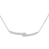 14kt White Gold Womens Round Diamond Curved Bypass Bar Necklace 1/2 Cttw