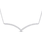 14kt White Gold Womens Round Diamond Fashion Chevron Bar Necklace 1 Cttw