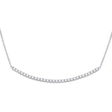 14kt White Gold Womens Round Diamond Curved Bar Necklace 1 Cttw
