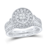 14kt White Gold Princess Diamond Circle Bridal Wedding Ring Band Set 3/4 Cttw
