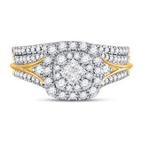 14kt Yellow Gold Princess Diamond Bridal Wedding Ring Band Set 3/4 Cttw