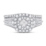 14kt White Gold Princess Diamond Bridal Wedding Ring Band Set 3/4 Cttw