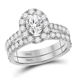 14kt White Gold Oval Diamond Bridal Wedding Ring Band Set 1-/8 Cttw