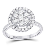 14kt White Gold Womens Round Diamond Halo Flower Cluster Ring 1 Cttw