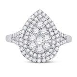 14kt White Gold Womens Round Diamond Fashion Pear Cluster Ring 1 Cttw