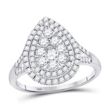 14kt White Gold Womens Round Diamond Fashion Pear Cluster Ring 1 Cttw
