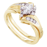 14kt Yellow Gold Marquise Diamond Bridal Wedding Ring Band Set 1/4 Cttw