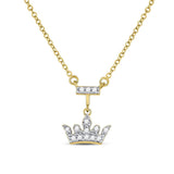 10kt Yellow Gold Womens Round Diamond Crown Tiara Fashion Necklace 1/10 Cttw