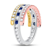 10kt Tri-Tone Gold Womens Round Blue Sapphire Convertible Band Ring 1-1/4 Cttw
