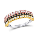 10kt Tri-Tone Gold Womens Round Brown Diamond Convertible Stackable Band Ring 3/4 Cttw