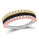 10kt Tri-Tone Gold Womens Round Black Color Enhanced Diamond Convertible Band Ring 1 Cttw