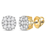 14kt Yellow Gold Womens Round Diamond Circle Cluster Earrings 1/2 Cttw