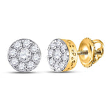 14kt Yellow Gold Womens Round Diamond Cluster Earrings 1/2 Cttw