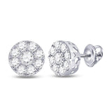14kt White Gold Womens Round Diamond Flower Cluster Earrings 1-3/8 Cttw