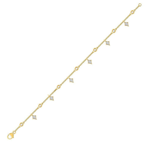 10kt Yellow Gold Womens Round Diamond Dangle Fashion Bracelet 1/3 Cttw