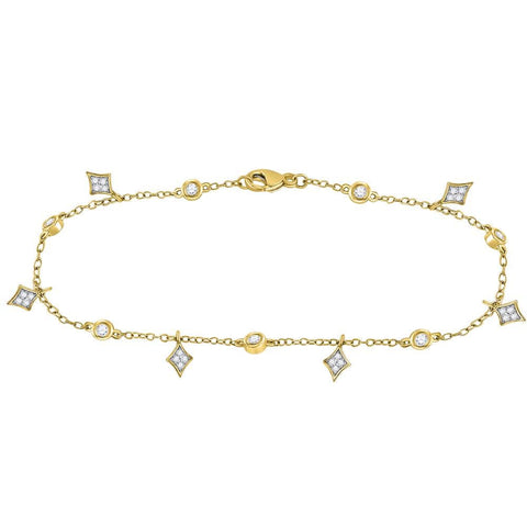 10kt Yellow Gold Womens Round Diamond Dangle Fashion Bracelet 1/3 Cttw