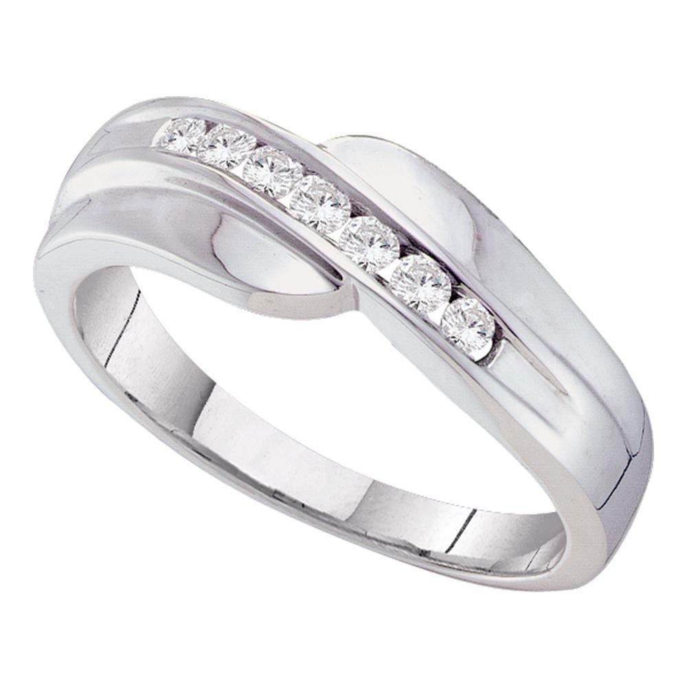 14kt White Gold Mens Round Channel-set Diamond Curved Wedding Band Ring 1/4 Cttw