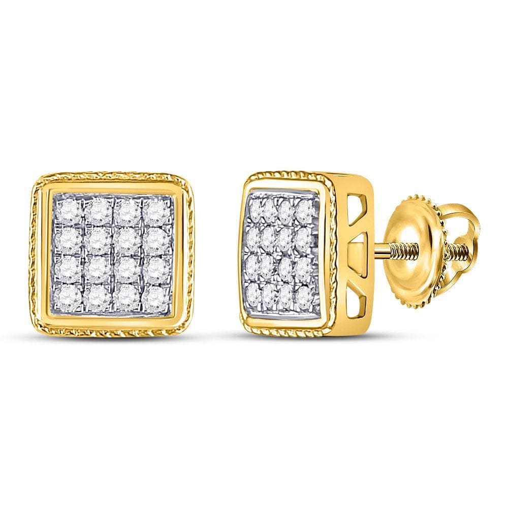 14kt Yellow Gold Mens Round Diamond Square Cluster Earrings 1/2 Cttw