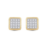 14kt Yellow Gold Mens Round Diamond Square Earrings 3/4 Cttw