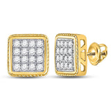 14kt Yellow Gold Mens Round Diamond Square Earrings 3/4 Cttw
