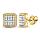 14kt Yellow Gold Mens Round Diamond Square Cluster Earrings 1 Cttw