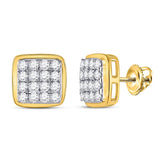 14kt Yellow Gold Mens Round Diamond Square Cluster Earrings 1 Cttw