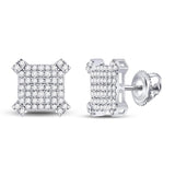 14kt White Gold Mens Round Diamond Squared Cluster Earrings 1/3 Cttw