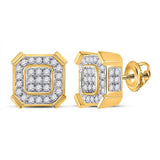 10kt Yellow Gold Mens Round Diamond Square Earrings 1 Cttw