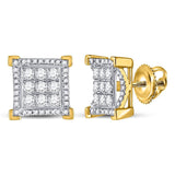 10kt Yellow Gold Mens Round Diamond Fashion Cluster Earrings 3/4 Cttw