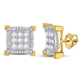 14kt Yellow Gold Mens Round Diamond Squared Cluster Earrings 1 Cttw