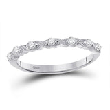 14kt White Gold Womens Round Diamond XOXO Stackable Band Ring 1/8 Cttw