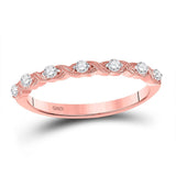 14kt Rose Gold Womens Round Diamond XOXO Stackable Band Ring 1/8 Cttw