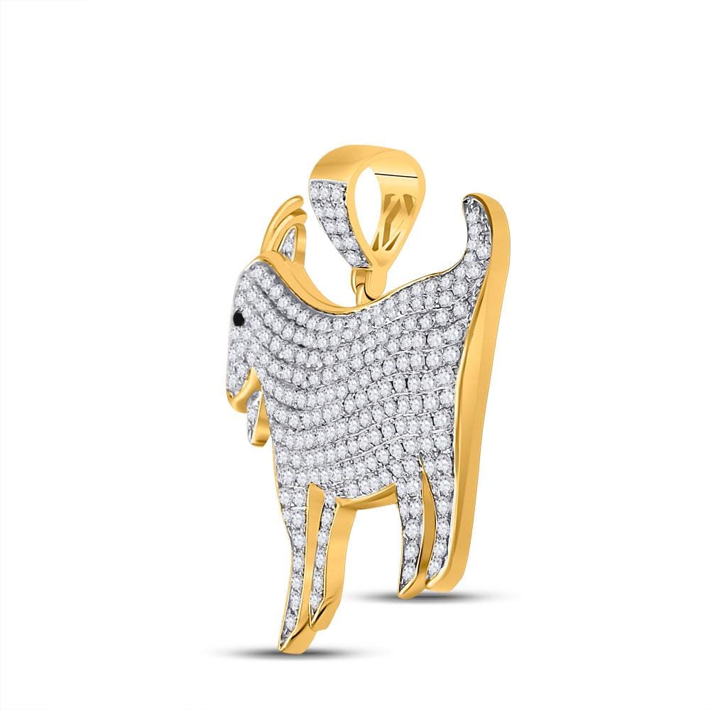 10kt Yellow Gold Mens Round Diamond Goat Animal Charm Pendant 2-7/8 Cttw