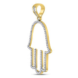 10kt Yellow Gold Mens Round Diamond Hamsa Fatima Hand Charm Pendant 1/3 Cttw